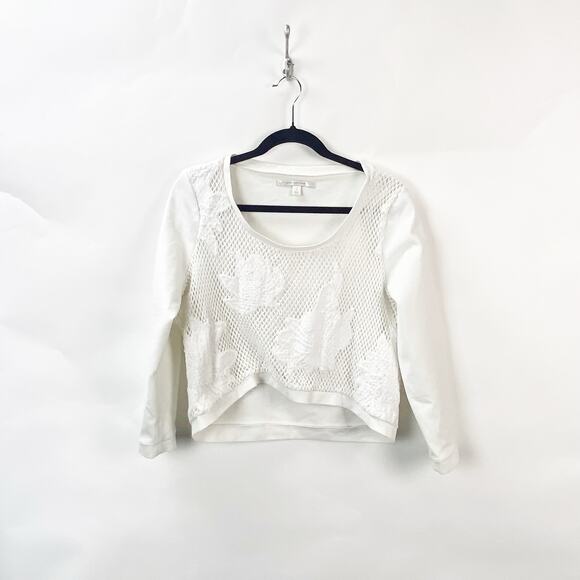 2/$30 LC Lauren Conrad Large Womens White Open Knit Pullover Crop Sweater - Picture 1 of 9